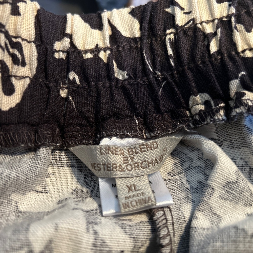 Hester & Orchard Women's Linen Blend Pull On Pants Size XL Black Natural Floral - Picture 4 of 4